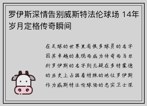 罗伊斯深情告别威斯特法伦球场 14年岁月定格传奇瞬间 罗伊斯深情告别威斯特法伦球场 14年岁月定格传奇瞬间